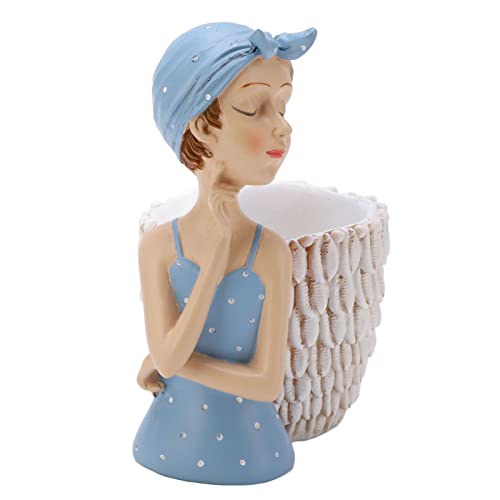 Huairdum Décoration de Bureau en résine Lignes Plus Lisses Porte-Stylo Statue Blue Girl Fabriqué en résine Durable Cover