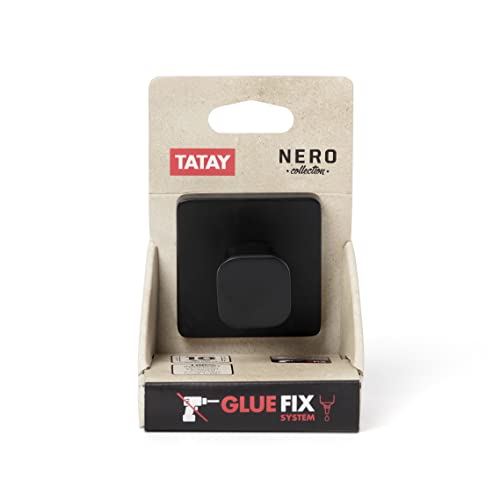 TATAY Bathroom Hanger from the NERO bathroom accessories collection Stainless Steel and Zamak Double Fixing System with Screws and Glu fix Resists up to 10Kg Black Wall Hanger 6 x 4 6 x 6 cm - Image 3