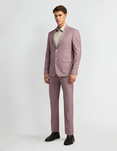 Image of Arrow Men's Pink Solid Notch Lapel Collar Long Sleeve Formal Polyester Tailored Fit Suit
