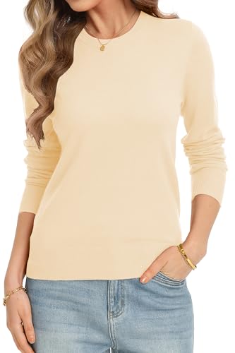 Image of QUALFORT Women's Sweaters Long Sleeve Soft Lightweight Basic Knitted Pullover Sweater