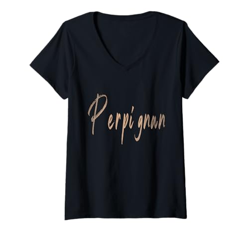 Mujer Perpignan Francia Diseño Elegante Vintage Camiseta Cuello V