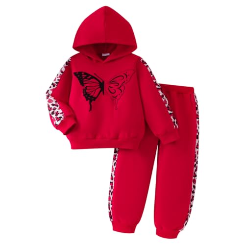 Image of Girls Clothes Fall Winter Toddler Outfits Leopard-print Hoodie Sweatshirt + Sweatpants 2 Piece Set 4-12 Years
