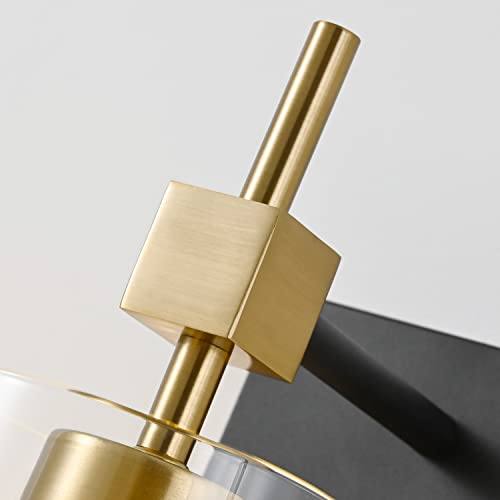 Image of SOLFART 1 Light Vintage Vanity Light Bathroom Light Fixture Over Mirror for Bath Glass Shade Wall Light Black and Brass Lighting Fixture