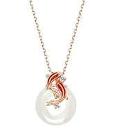AMINKINA 14K Gold Real A Grade Hetian Jade Peace Buckle Necklace, Lucky Koi Moissanite Pendant, D...
