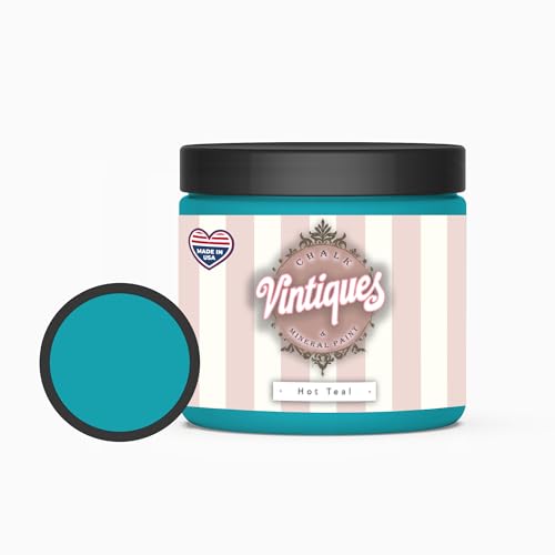 Vintiques Chalk & Mineral Paint, Matte Finish- Easy Application for DIY Projects - Furniture, Wood, Metal, Home Decor and More, Hot Teal, 8oz