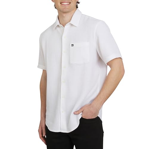 Quiksilver Camisa masculina de algodĂŁo premium, manga curta, abotoada, tecido waffle, Queimado, P