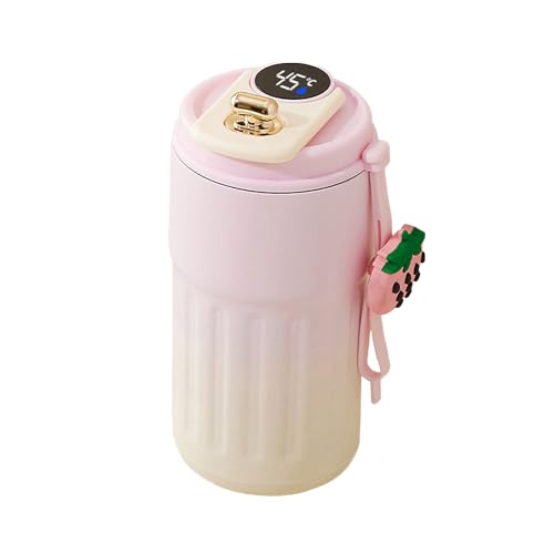 タンブラー スマート温度表示 450mlコーヒーカップ 水筒 マグボトル ステンレスコップ コンビニマグ 保温保冷 車載用 アウトドア用 釣り 遠足登山 キャンプ バーベキュー16x8x8cm (ピンク)