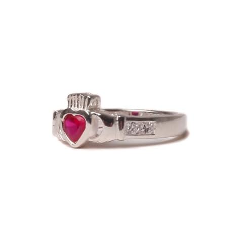 Claddagh Silver Ring with Ruby July Month Birthstone Cubic Zirconia Stone Cover