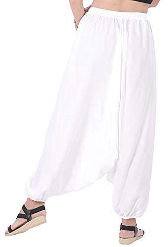 Candyhusky Men Women Baggy Pants Hippie Boho Gypsy Costume Yoga Aladdin Harem Pants Ninja Genie Pants One Size Fits Rayon-White #TOP3