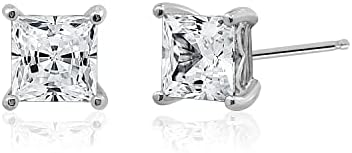 Amazon Collection Platinum or Gold-Plated Sterling Silver Infinite Elements Zirconia Princess-Cut Stud Earrings