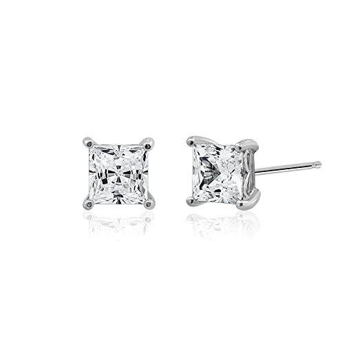 Amazon Essentials Platinum Plated Sterling Silver Stud Earrings set with Princess Brilliant Cut Infinite Elements Cubic Zirconia (4 cttw), (previously Amazon Collection) by Amazon Essentials - Used condition - US$10.00