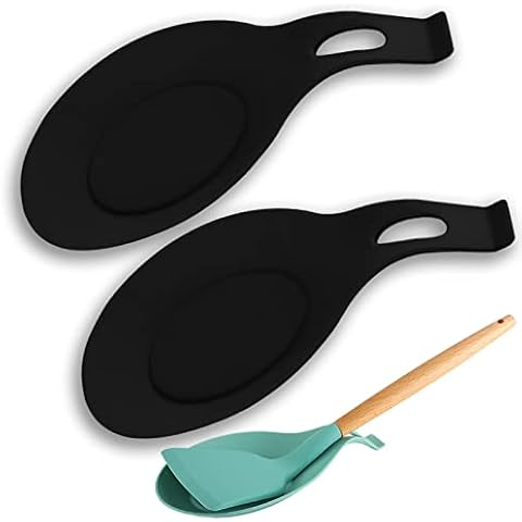 Folmywy 2Pcs Silicone Spoon Rest Heat Resistant Non Slip Kitchen Counter Kitchenware Placemat Multipurpose Countertop Tool Cooking Gadget Convenient Storage Spoons Spatulas Tongs Cover