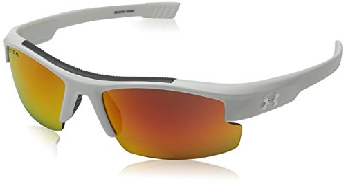 Under Armour Kid's Nitro L Sunglasses, Storm Shiny White/Gray Polarized Orange Mirror Lens, 59 mm