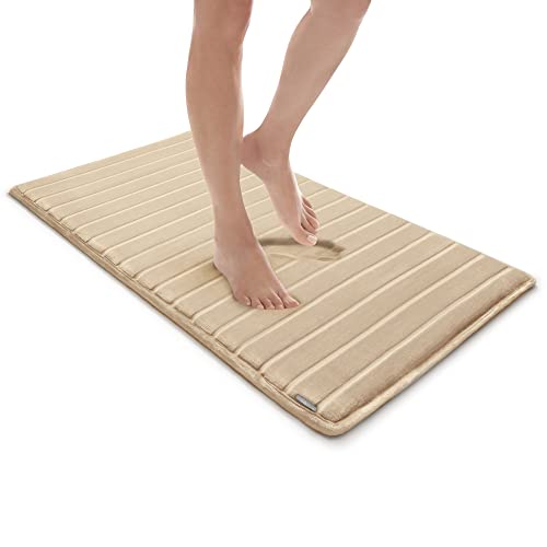 Microdry Extra-Thick, Softlux, Charcoal Infused Memory Foam Bath Mat With Griptex Skid-Resistant Base (Linen, 21X34) #TOP10