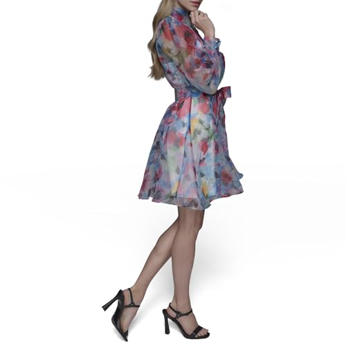 KARL LAGERFELD Women's Sheer Long Sleeve Puffer Wrap Mini Dress3