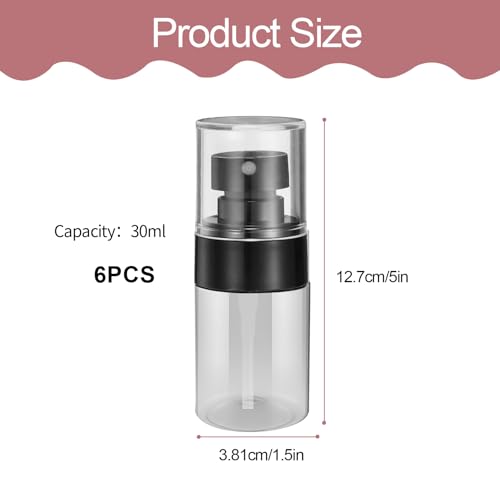 6 Pack 1oz Mini Spray Bottle, 30ML Plastic Empty Refillable Fine Mist Travel Toners Perfume Face Small Spray Bottles (6 Pcs Black)3