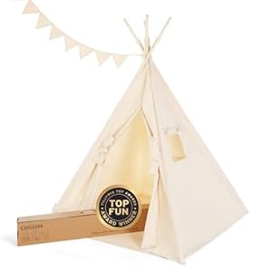 Canicove Teepee Tent for Kids – Award Winning 100% Cotton Play Tent with Fun Flags – Large Indoor/Outdoor Tipi for Boys…