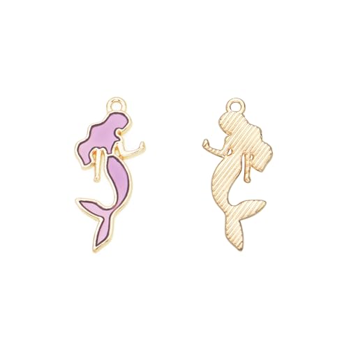 Image of Pack of 80 Mermaid Violet Enamel Charms Gold Plated Colored Pendants Hawaii Style Accessories for Necklace Bracelet Jewelry Making DIY Crafting