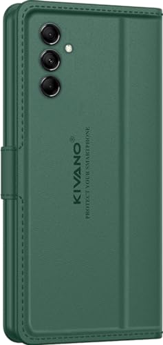 Image of KIVANO LUXE Compatible for Samsung Galaxy M14 5G Luxury Handmade Leather Magnetic Flip Folio Case | Card Holder & Kickstand | Slim Protective Cover | Unisex - Green
