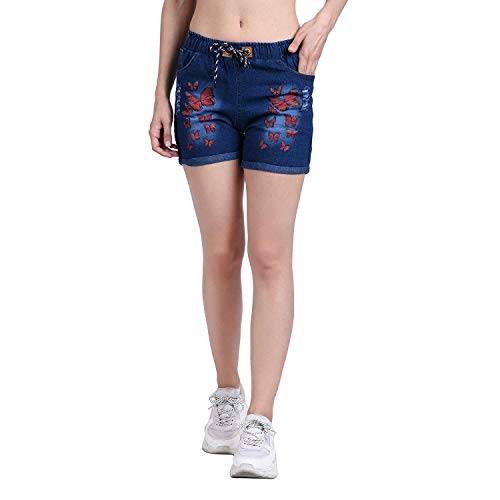 Image of Krystle Girl's Printed Regular Fit Denim Short (Dark Blue)