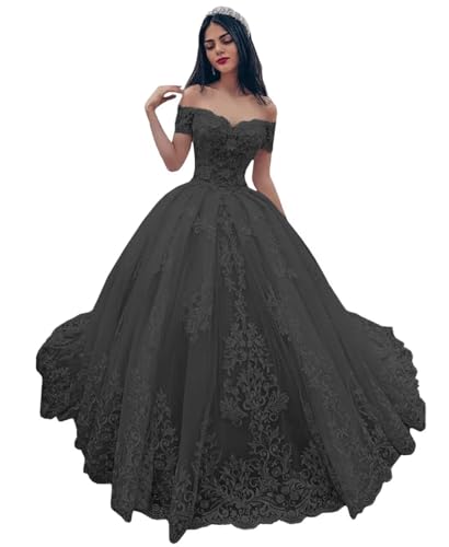 Youjiayi Long Off The Shoulder Wedding Dresses for Bride Princess A-Line Lace Bridal Gowns Sweetheart Tulle Wedding Gowns