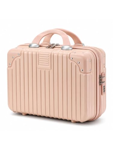 Image of BLUE BEADS Travel Makeup Case with Lock & Luggage Strap, ABS Hard Shell Cosmetic Vanity Case, Portable Makeup Organizer for Women, Beauty Storage Box for Makeup & Toiletries (Peach, Model 3)