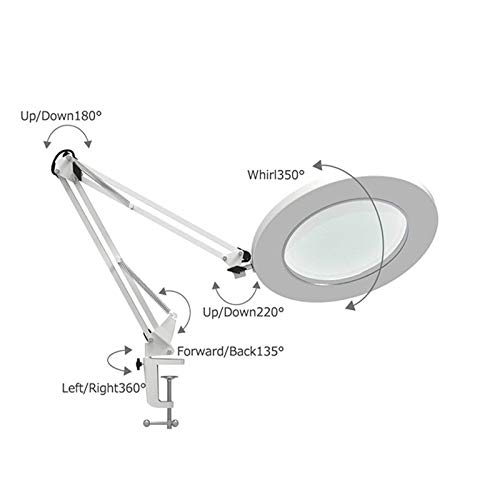 RajoNN Lámpara de Mesa Lámpara de Escritorio de Lectura de Anillo LED Moderna con Clip 5Xlens Lupa Abrazadera de luz Brazo oscilante Luz de Mesa Luz de Noche USB Regulable
