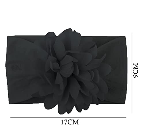 Image of SYGA Pack of 2 Baby Headbands Nylon Flower Soft Stretchable Hairband for Newborn Infant Toddler Kids For 0-3 Year Black & Yellow