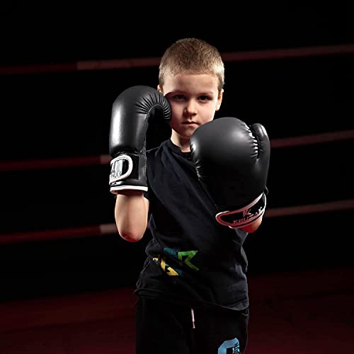 Kruzak Plain Kids Focus Mitts And Boxing Gloves Set For Kickboxing And Muay Thai Mma Training -Unisex Kit With Punching Pads For Martial Arts And Karate - Black 4Oz #TOP5
