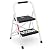 BONTEC 2-Step Ladder, Folding Step Stools for Adults with Wide Anti-Slip Pedals, Max Load Capacity 600lbs Sturdy Steel Ladder, Lightweight, Convenient Handle, Portable Steel Step Stool, White