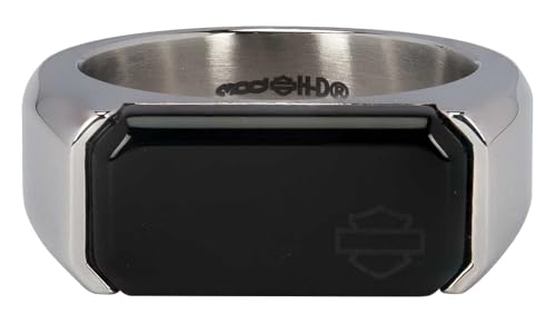 Harley-Davidson Men's Bar & Shield Onyx Signet Ring - Stainless Steel - Silver