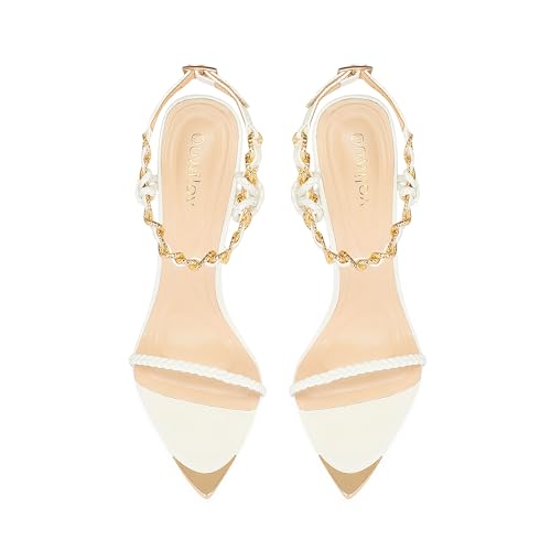 Image of Gold Strappy Stiletto Heels for Women Metallic Ankle Strap Open Toe High Heel Sandals Elegant Dress Shoes for Wedding Party Prom and Evening Events