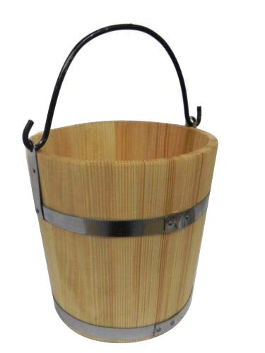 Wooden World - Grand Seau en Bois avec Anneau et Anse en métal 15 litres - Style Ancien très Solide - Seau de Sauna