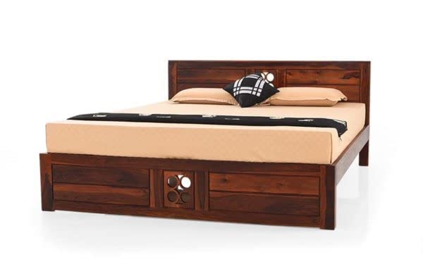 Image of SANKAT MOCHAN Industries Solid SHEESHAM Honey Brown Wooden King Size Bed Double Bed Furniture for Bedroom, Living Room, Hotel & Hostel (Honey Finish) Matters Size (6 * 6.5) (Split King)