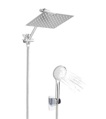 Soffione doccia a pioggia ad alta pressione/combinazione portatile con braccio di estensione 6 altezza/angolo doccia regolabile(Chrome 8 inch set)