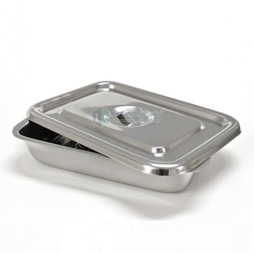 Image of IS IndoSurgicals Stainless Steel Rectangular Instrument Tray With Cover,Deluxe Quality(5,9 inchX6 inchX2 inch)