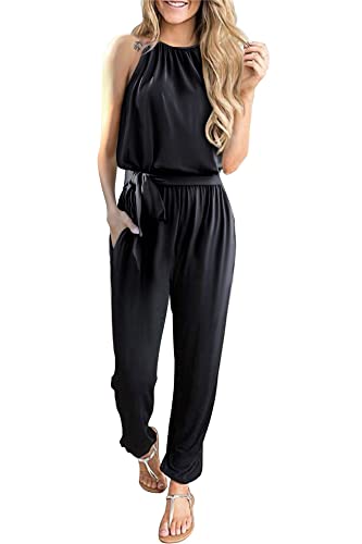 Byinns Women'S Halter Neck One Piece Jumpsuit Sleeveless High Waist Belted Long Casual Summer Rompers cover