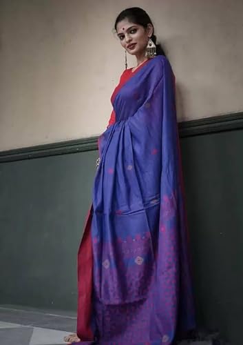Image of Women's Cotton Soft Silk Sarees | Jamdani Cotton Saree With Attach Unstitched Blouse Piece