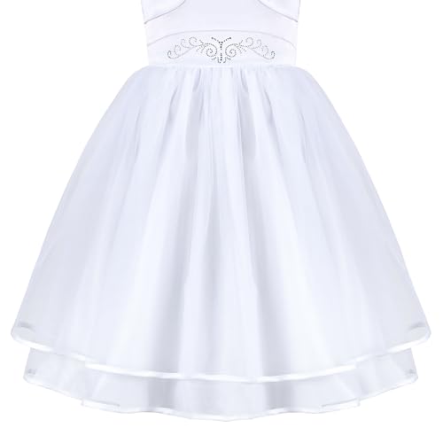 Sunny Fashion Flower Girls Dress White Layered Tulle Party Pageant Wedding4