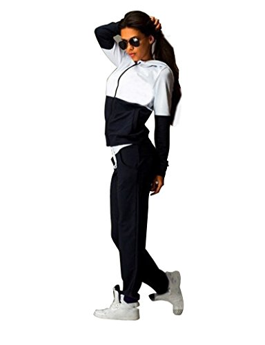 Baymate Mujer 2pcs Chándal Casual Conjuntos Deportivos Sweatshirt Sudadera Pantalones Negro M Cover