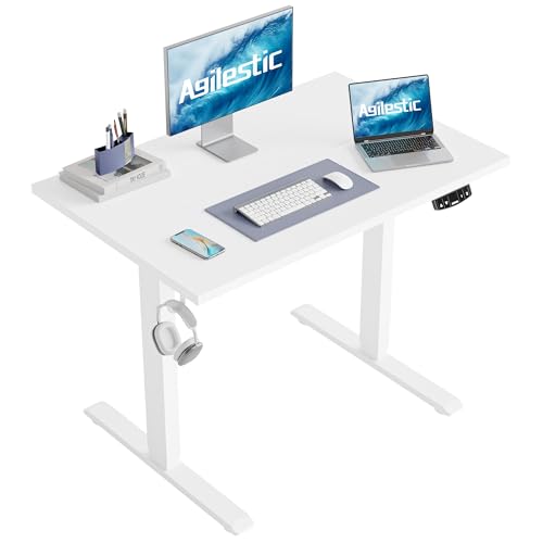 Image of Agilestic Electric Standing Desk, 40 x 24 Inches Height Adjustable Desk, Sit Stand up Desk for Work Office Home, Splice Board, White