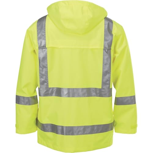 HV Men's Class 3 High Visibility 300 Denier Ripstop Waterproof Rain Jacket -Lime, XL2