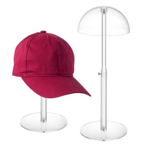 JUESHA Clear Acrylic Hat Display Stand Height Adjustable Countertop Hat Holder for Baseball Caps Cowboy Wig Head Counter Stand for Closet (PATENT PENDING)