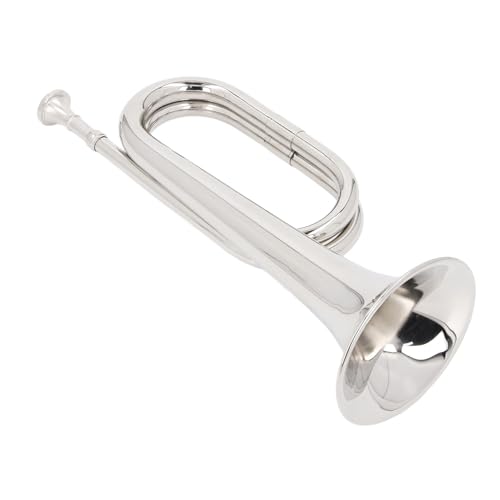 Military Bugle C Key Trumpet, Brass Cavalry Trumpet Instrument, 11cm Diameter Mouthpiece, 34cm Height, Silver Brass Military Trumpet for Orchestra Marching Band