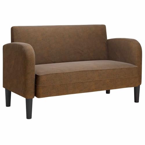 Foknhdi Canapé 2 places 124 x 67 x 70 cm en cuir synthétique marron - Design moderne avec ressorts - Petit canapé peu encombrant pour salon, bureau, couloir...
