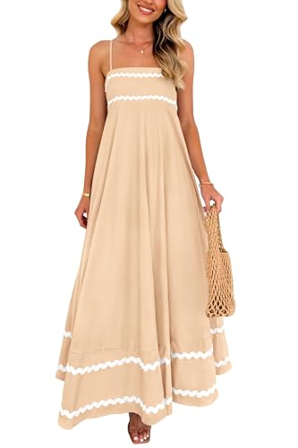 Image of PRETTYGARDEN Women's 2026 Summer Flowy Maxi Dress Casual Sleeveless Spaghetti Strap Ruffle Beach Long Dresses