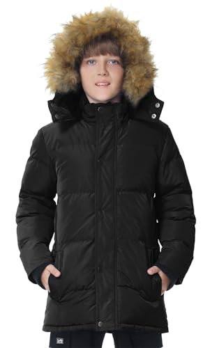 TRATENBY Boy’s Winter Coat Waterproof Windproof Puffer Parka Jacket with Fleece Lined and Detachable Hood2