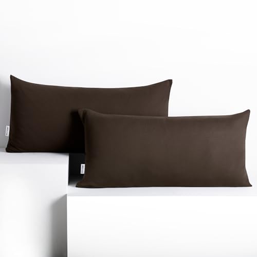 DecoKing 2 Kissenbezüge 40x80 cm Jersey 100% gekämmte Baumwolle Reißverschluss braun Amber