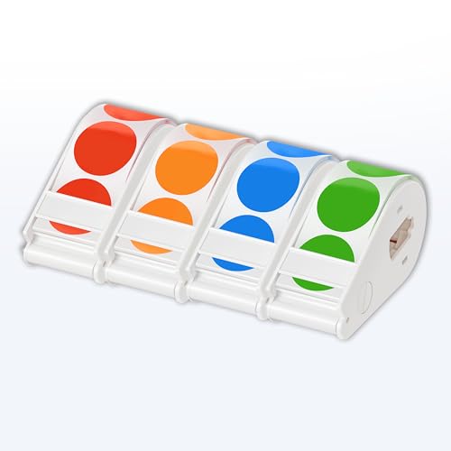 Image of for Lucky Sticker Transparent dot Sticker Dispenser. Includes 1200 1-inch Colored dot Stickers in red, Orange, Blue, and Green. Round Color-Coding Labels, Suitable for Offices and classrooms.