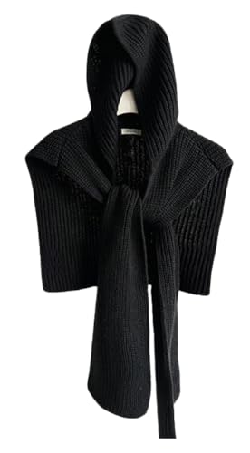 Women's 3-in-1 Knitted Hooded Shawl Striped Scarf Hat Neck Warmer Pashmina Shawls and Wraps Sweater Tie Up Shoulder Tops Cape4